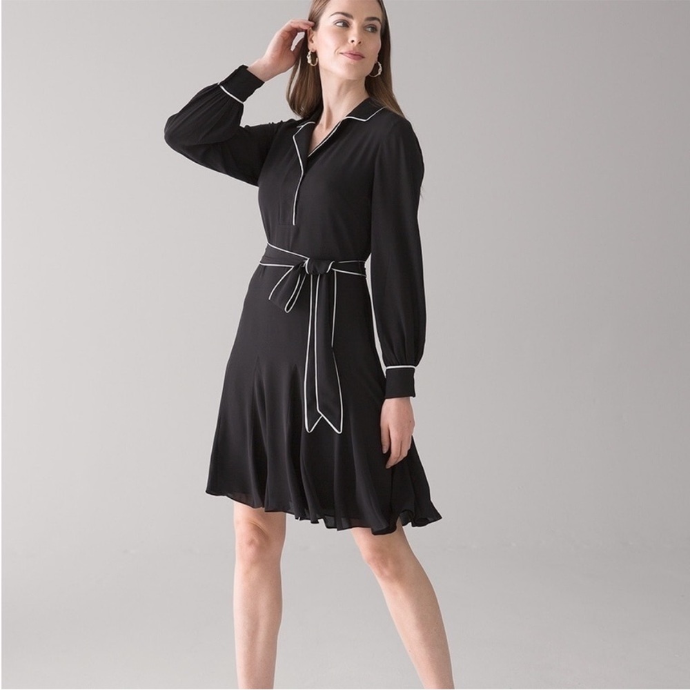 WHBM Black Collared Dress with White Trim
